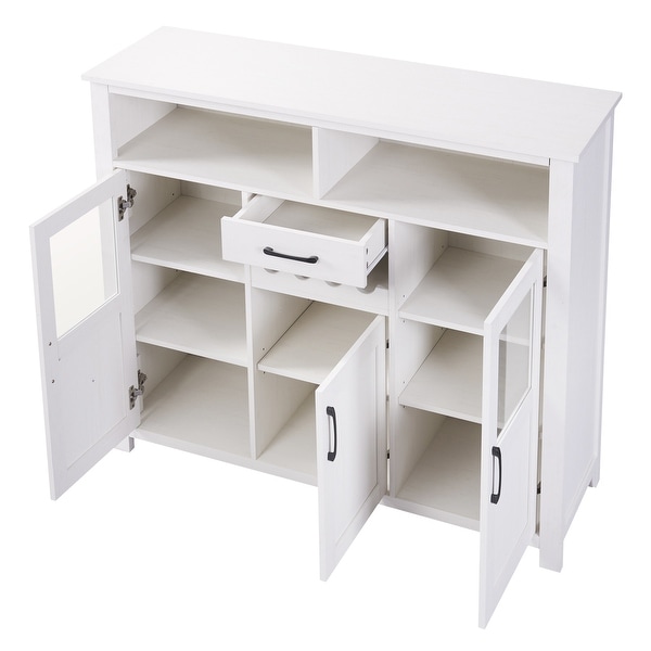 Retro Side Tables with Wine Rack, Drawer and Adjustable Shelves