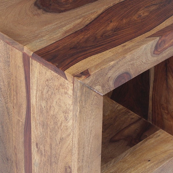 Cube Shape Rosewood Side Table With Cutout Bottom, Brown - 16 H x 16 W x 16 L Inches