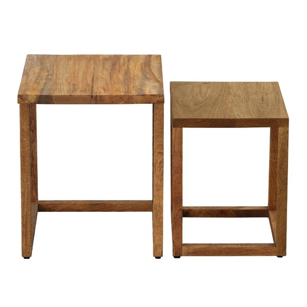 18, 15 Inch Rectangular 2 Piece Mango Wood Nesting Side Table Set with Grain Details, Brown