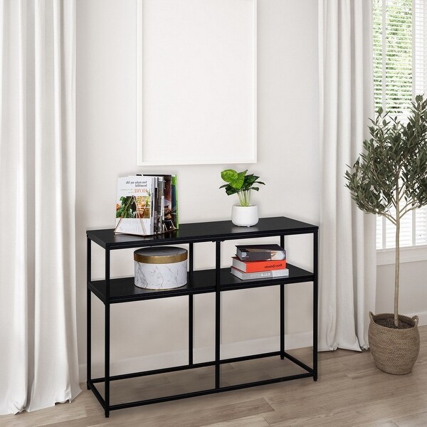 Industrial Style Porch Table Double Black Oak Triamine Board,Foyer Sofa Table Narrow for Entryway, Living Room, Hallway - 41.34