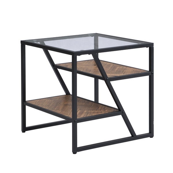 Side Table, End Table with Storage Shelf, Tempered Glass Coffee Table with Metal Frame