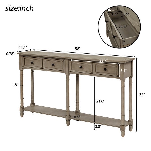 Solid Wood Sofa Table Console Table with 2 Drawers and Open Bottom Shelf, Classic Rustic Entryway Table Side Table for Living Room