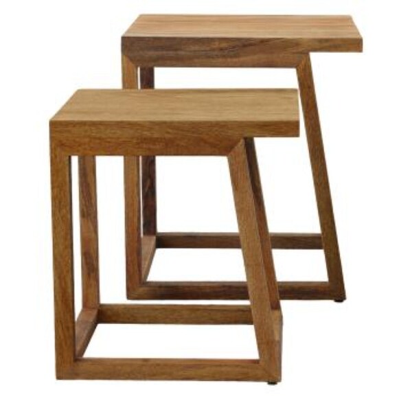 18, 15 Inch Rectangular 2 Piece Mango Wood Nesting Side Table Set with Grain Details, Brown - N/A