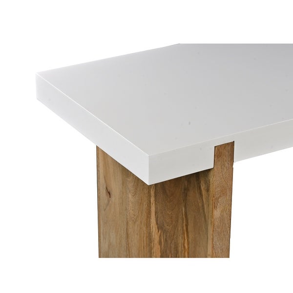 Kerry 48 Inch Rectangular Mango Wood Console Table, Sled Base, Glossy White, Natural Brown