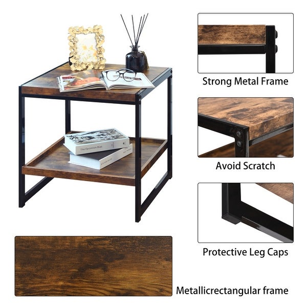 2-tier Side Table, Bedroom Nightstand with Lower Shelf
