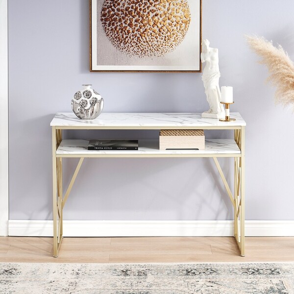 ivinta Modern Narrow Console Table with Storage, White Entryway Table