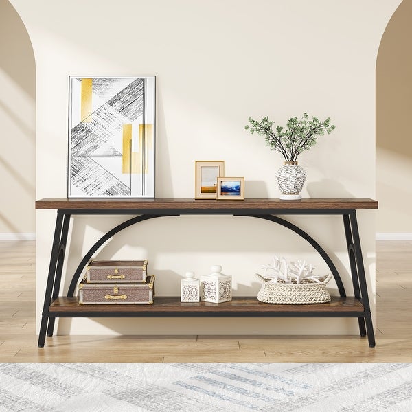 70.8” Extra Long Console Table, Narrow Sofa Tables Entryway Table for with 2 Tier Storage Shelves