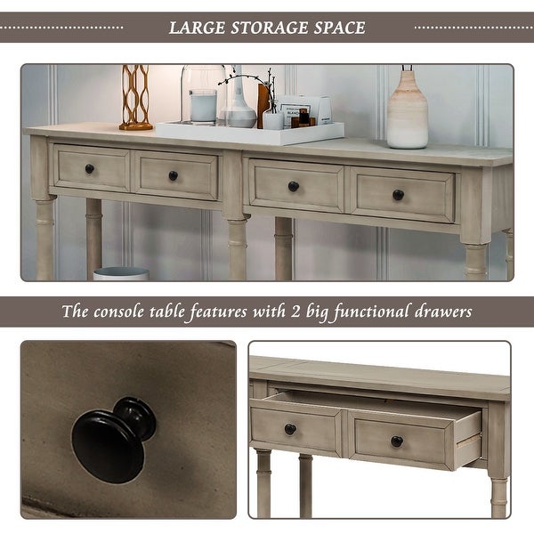 Solid Wood Sofa Table Console Table with 2 Drawers and Open Bottom Shelf, Classic Rustic Entryway Table Side Table for Living Room