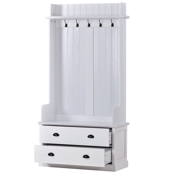 Hallway Coat Rack with Hooks and Drawers , Metal drawer Handles