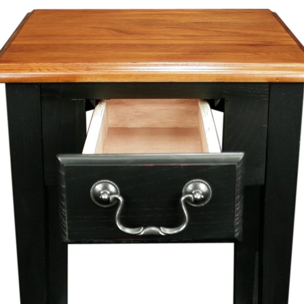 Leick Home 9041-MED One Drawer Square Side Table with Shelf, Medium Oak