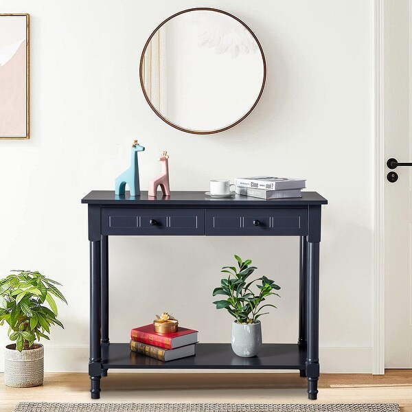 2-Tier Console Table with 2 Drawers, Sofa Table with Storage Shelves