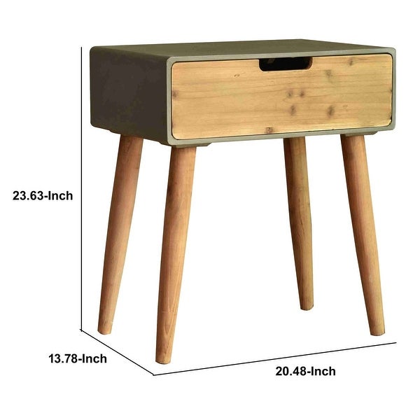 Wooden Side Table with Tapered Legs and Single Drawer, Gray and Brown - 23.62 H x 13.78 W x 20.47 L Inches