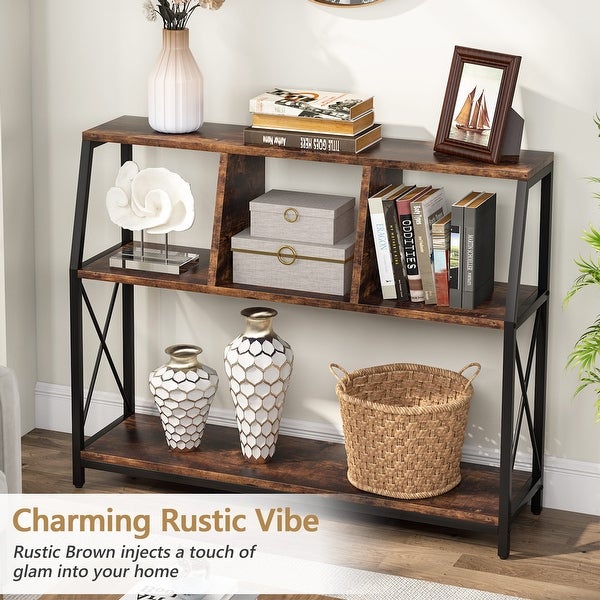 Console Table, 43 Inch Small White Entryway table with Storage Shelves