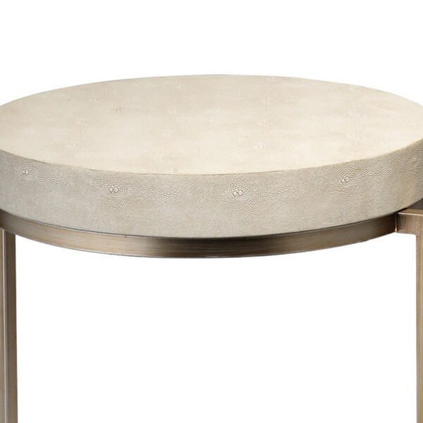 Metal Side Table with Round Top and Bottom, White and Gold