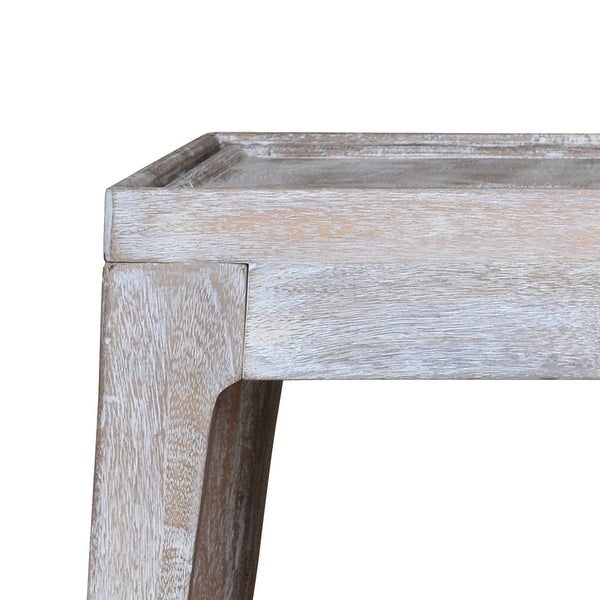 22 Inch Rustic End Table, Mango Wood, Whitewashed Weathered Finish, White