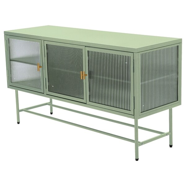 TV Console Table with Enclosed Storage, Wide Countertop Glass Doors, Detachable Shelves