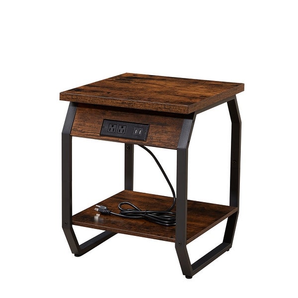 Set of 2 Side Tables with Charging Station, End Tables with USB Ports and Sockets, Bedside Tables for Living Room, Bedroom