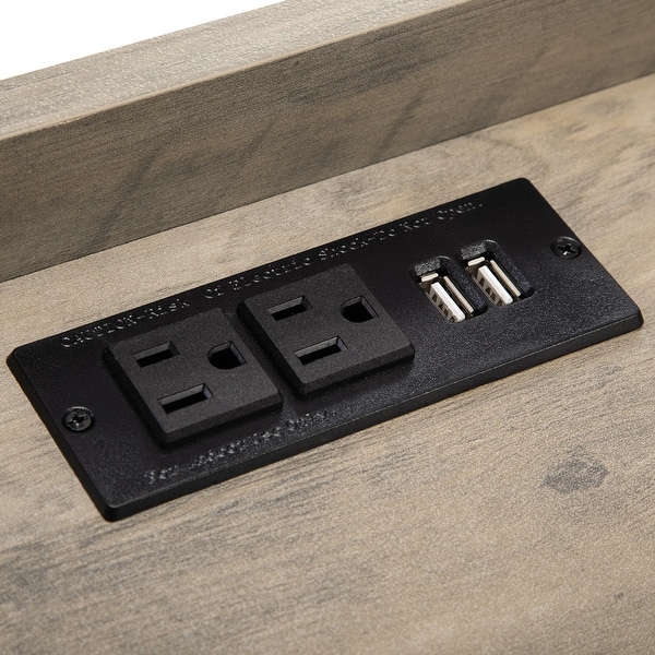 Farmhouse Wood Nightstand with Charging Station, USB Ports, and Shelf, Adjustable Foot Pads Set of 2