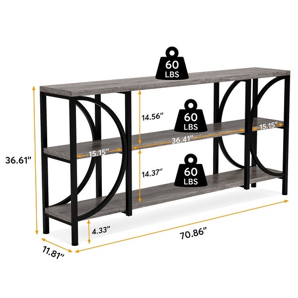 3 Tier Narrow Console Table with Storage Shelves, Industrial Entryway Table Behind Sofa Couch for Living Room