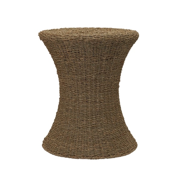 Stained Water Hyacinth Wicker Stool, Handwoven Wicker Braid with Sturdy Metal Frame, Lightweight Hourglass Profile