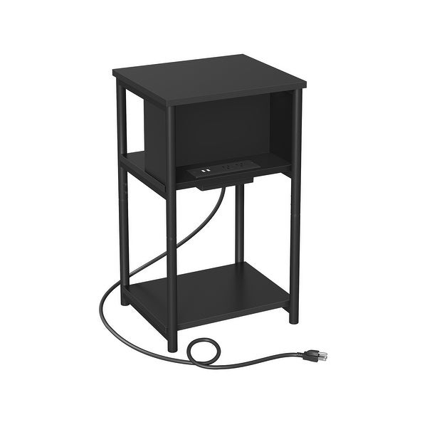 Side Table with Charging Station, 3-Tier End Table with USB Ports and Outlets, Nightstand for Living Room, Bedroom