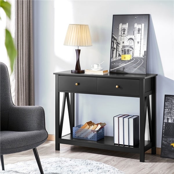 Alden Design Wooden Entryway Console Table with Storage Drawer, Black
