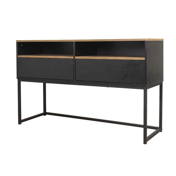 Console Sofa Table with 2 Open Shelves and 2 Drawers for Living Room, Brown (47.24''x15.75''x29.13'')