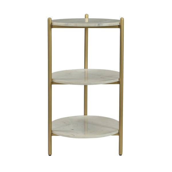 Somette 3-Tier Accent Table, White Marble and Gold Powder Coat - 16