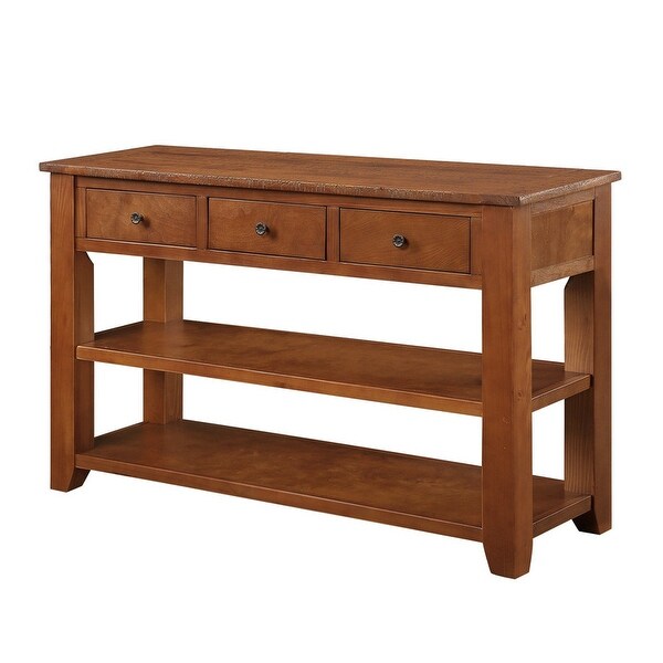 48'' Solid Pine Wood Top Console Table, Modern Entryway 3-drawer Sofa Side Table