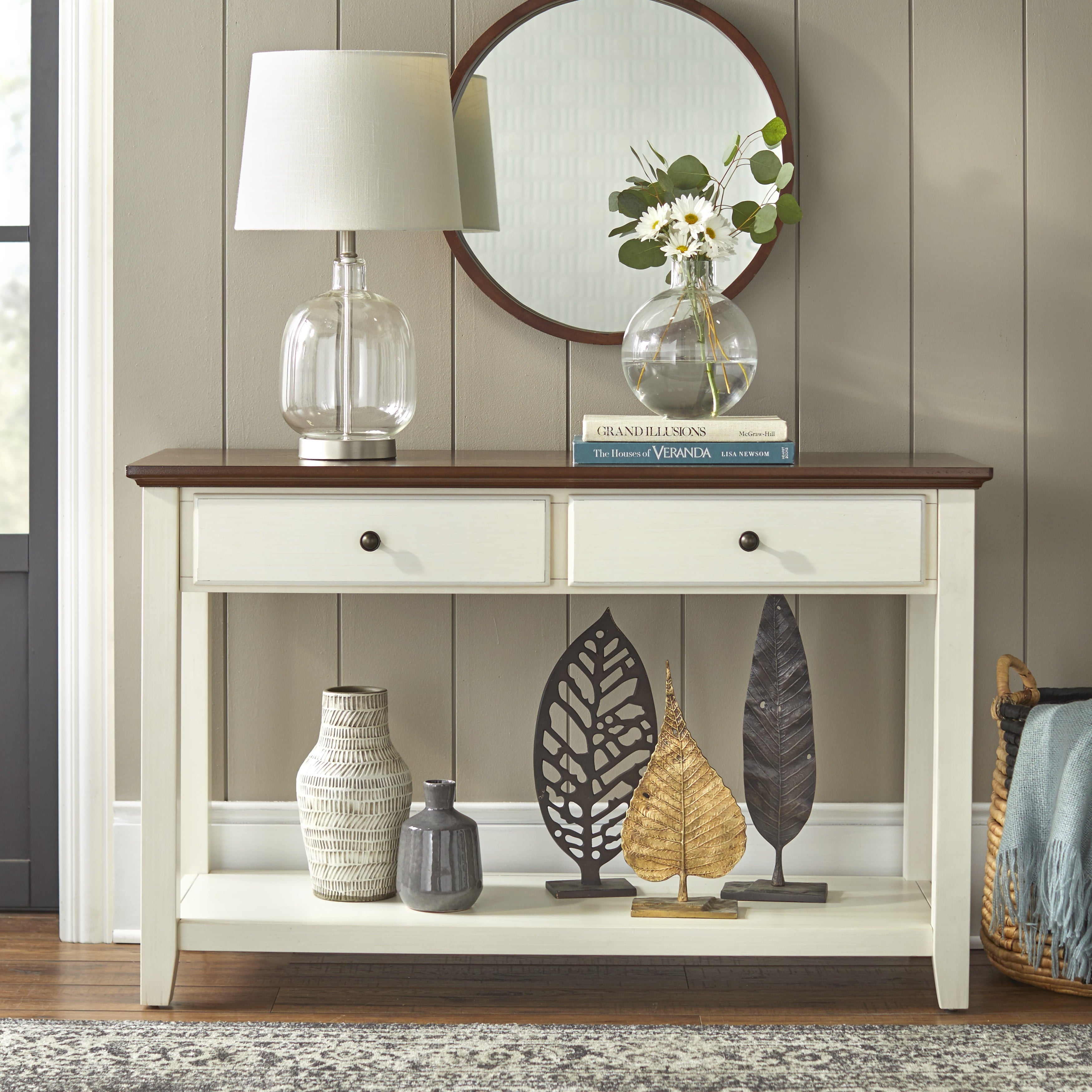 TMS Charleston Rectangular Two-Tone Wood Sofa Table, Chestnut Brown and Off-White Finish