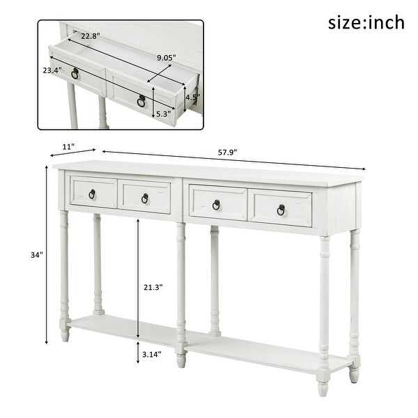 Rectangular Console Table Sofa Table with Drawers and Long Shelf, Walnut
