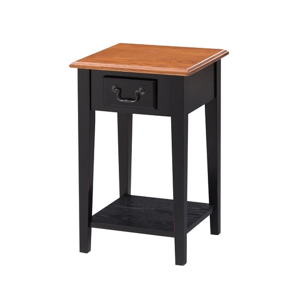Leick Home 9041-MED One Drawer Square Side Table with Shelf, Medium Oak