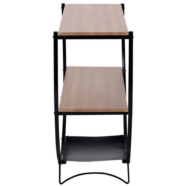 Rustic Industrial Demilune Shape Console Table Textured Metal Distressed Wood End Sofa Table with 2-Tier Shelf, Brown