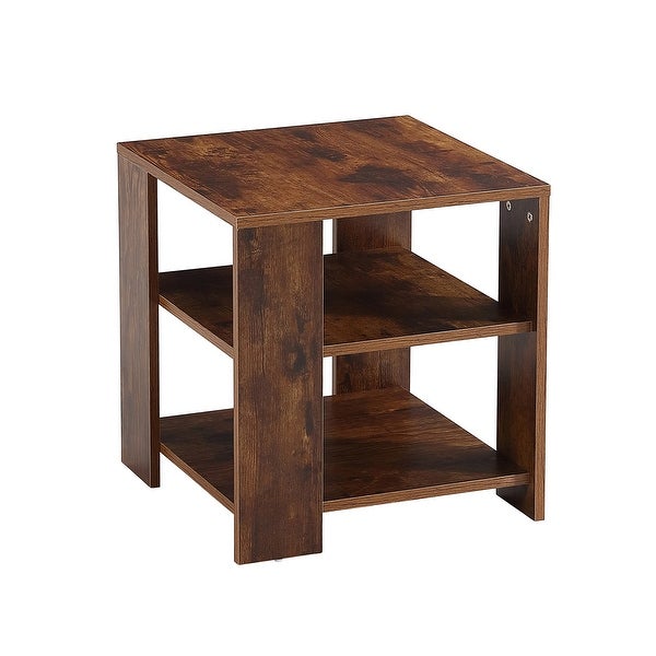 Square wooden Side Table,3-tier End Table