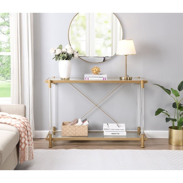 Modern Acrylic Glass Console Table with Storage Shelf Plant Side Table for Hallway, Foyer, Living Room