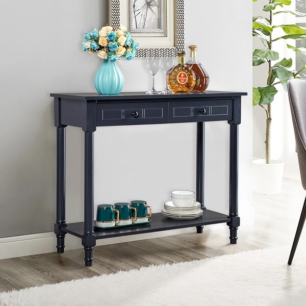 2-Tier Console Table with 2 Drawers, Sofa Table with Storage Shelves
