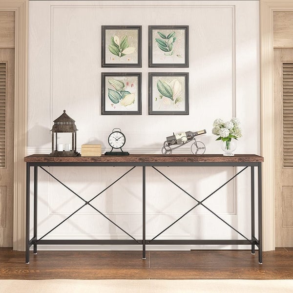 70.9'' Sofa Console Table Industrial Narrow Long Behind Couch Table for Living Room Hallway Entryway, Black Brown