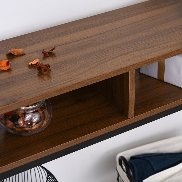 HOMCOM Industrial Style Entryway Console Table Desk with Shelf for Living Room, or Bedroom, Walnut Wood Grain