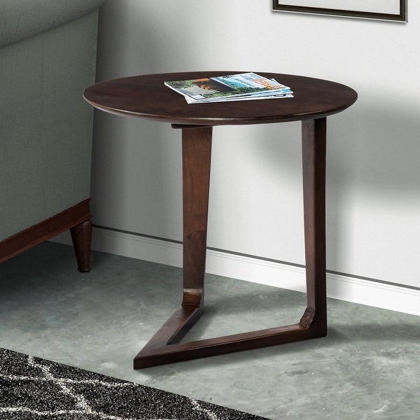 Mango Wood Round Side Table with and Cantilever Base, Brown
