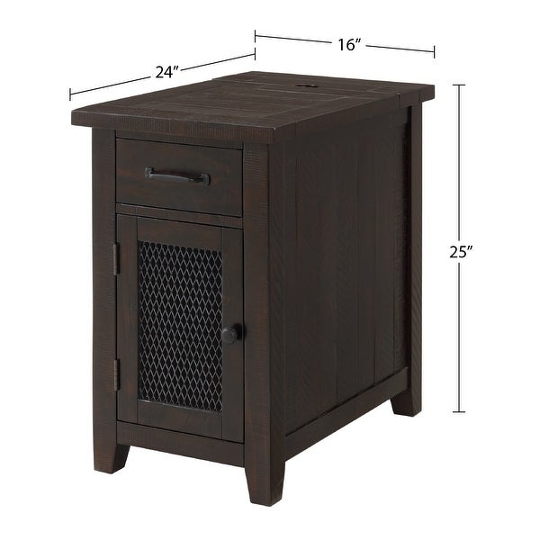 Rustic Chairside Table with hidden Charging Station, Solid Wood
