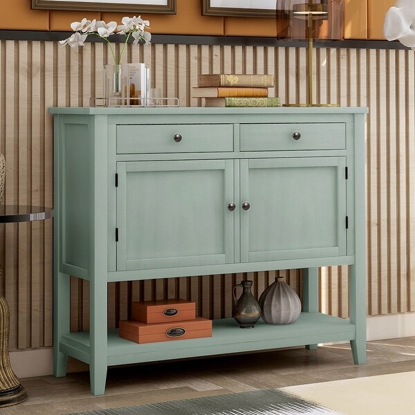 39'' Modern Console Table Sofa Table for Living Room with 2 Drawers, 2 Cabinets and 1 Shelf