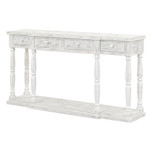 Retro Senior Console Table with 4 Front Facing Storage Drawers and a Shelf, Entryway Table for Entryway, Hallway, Living Room