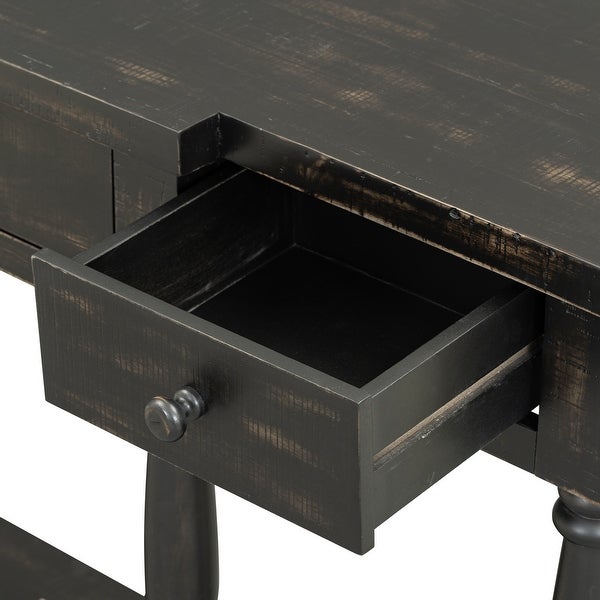 Solid Wood Console Table w/4 Drawers and Shelf for Hallway, Living Room