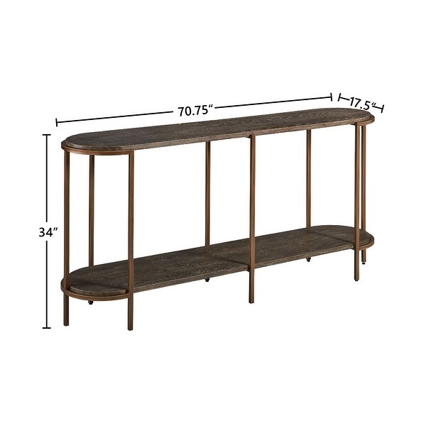 Lenox Hill 70-inch Retro Oval Console Table, Alder and Brushed Metal