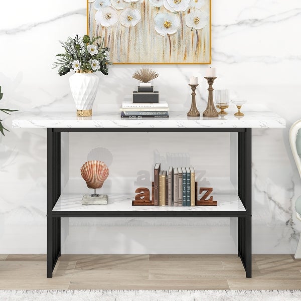 Console Table with 2 Shelves, Extra Long Entryway Table with Metal Frame