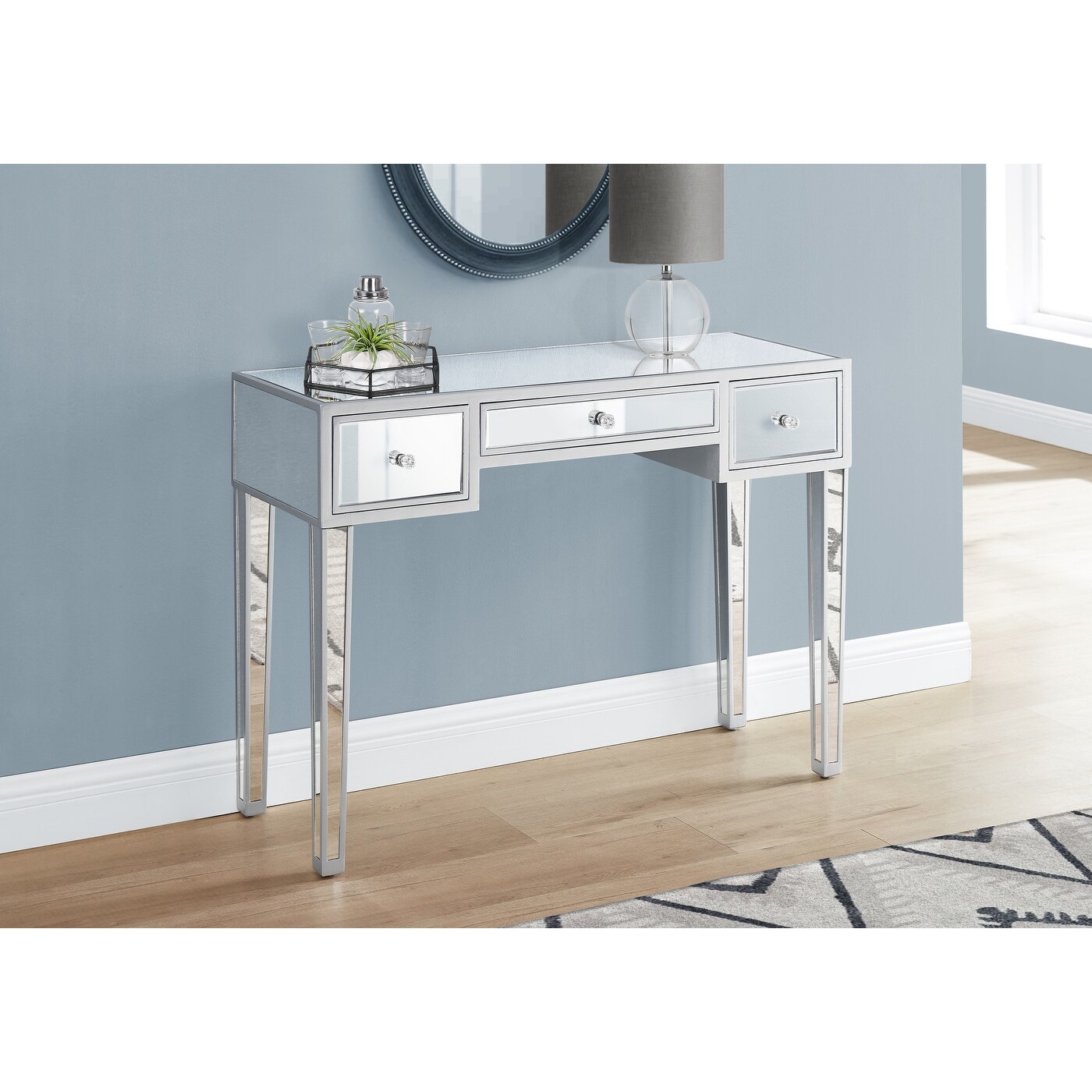 Accent Table, Console, Entryway, Narrow, Sofa, Storage Drawer, Living Room, Bedroom, Mirror, Clear, Transitional