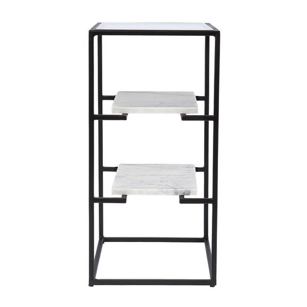 SEI Furniture Piesby Glass-Top End Table with Marble Shelving, Black/White