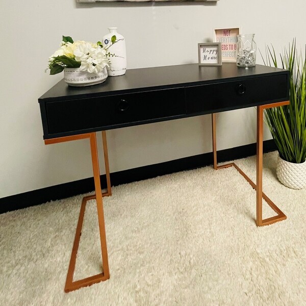 Boahaus Chenonceau Console Table, Black, Metal Frame, Two Drawers
