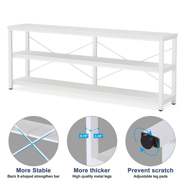 Brown Industrial Extra Long Console Sofa Table,White/ Gold 3 Tiers TV Stand