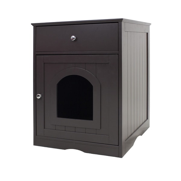 Wooden Side Table Pet House with Drawer, Brown